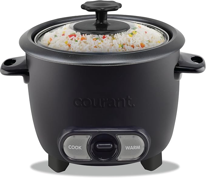 Courant Rice Cooker 8-Cup (Cooked) Removable Non-Stick Bowl One Touch Rice Cooker Black