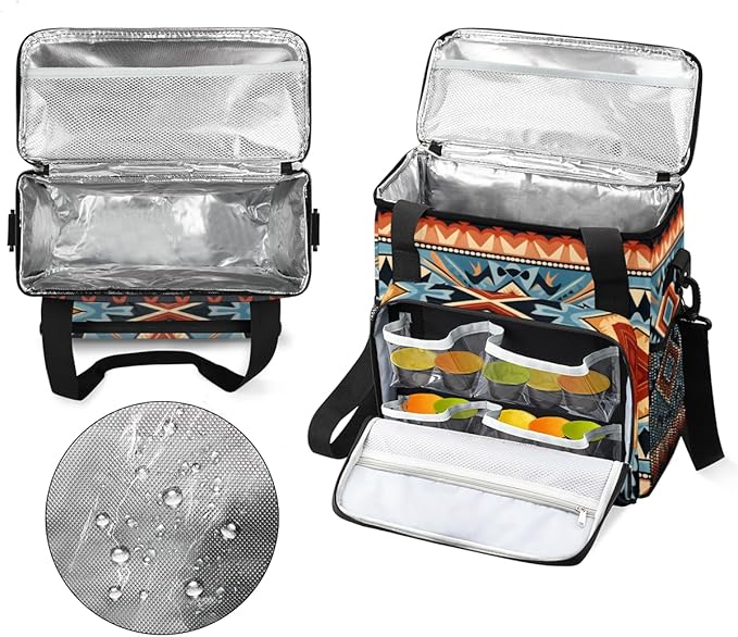 Geometry Aztec Coffee Maker Carrying Bag Retro Pattern Travel Storage Bag Compatible with K-Mini or K-Mini Plus Single Serve Coffee Brewer Carrying Case with Multiple Pockets &amp Shoulder Strap