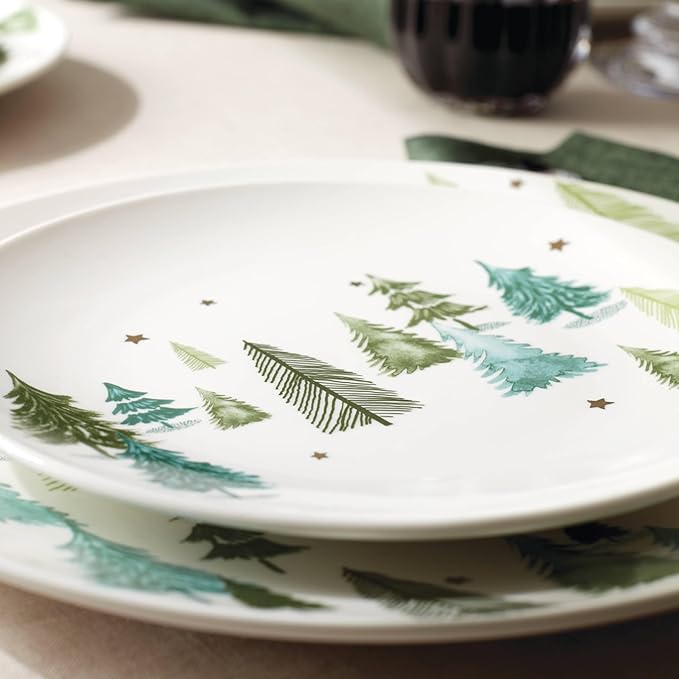 Lenox 880068 Balsam Lane 4-Piece Dinner Plate Set(Green) Christmas Drinkware Holiday Hosting