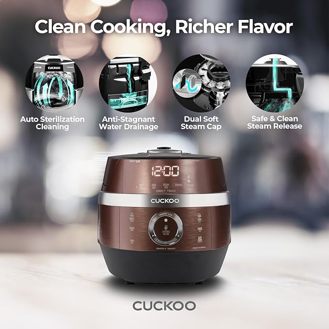 Cuckoo CRP-JHSR0609F Multifunctional and Programmable Electric Induction Heating Pressure Rice Cooker 3-Language Voice Navigation Intelligent Cooking Algorithm - 6 Cups Made in Korea Brown