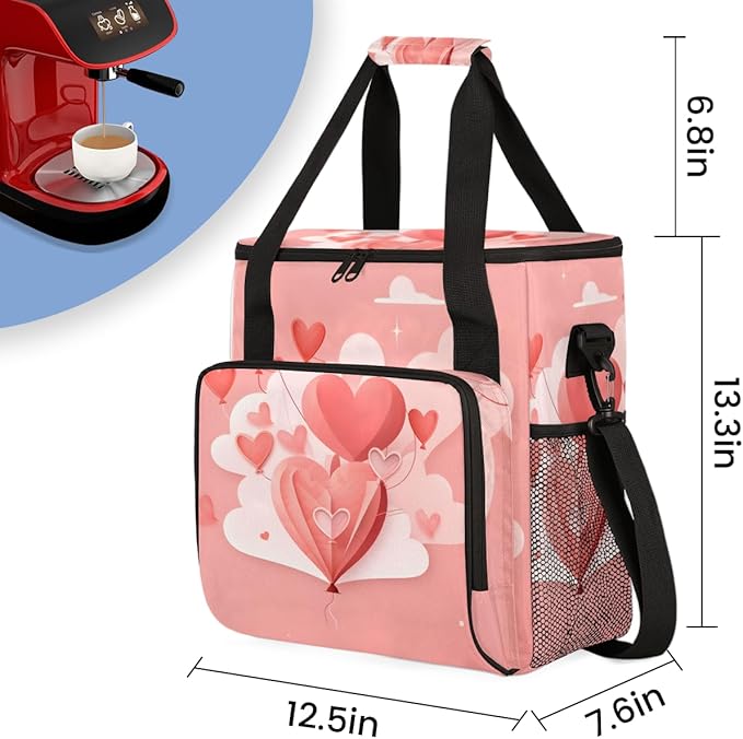 Cloud Heart Coffee Maker Carrying Bag Portable Travel Storage Tote Bag Compatible with K-Mini or K-Mini Plus Single Serve Coffee Brewer Carrying Case with Multiple Pockets &amp Shoulder Strap