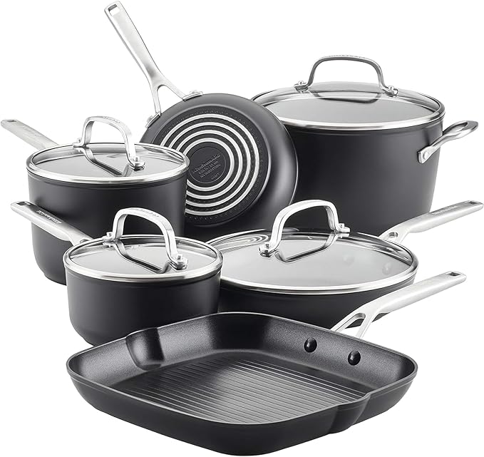 KitchenAid Hard Anodized Induction Nonstick Cookware Pots and Pans Set 10 Piece Matte Black