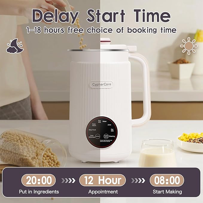 Nut Milk Maker Machine 8-in-1 40oz Soy Milk Maker with Delay Start/Keep Warm/12 Blades Homemade Almond Oat Soy Milk Shake Plant Milk Milk Machine Maker with Nut Milk Bag Cleaning/Boil Water