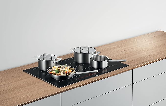 Bosch HEZ9SE040 Hob Accessories 4-Piece Cookware Set: 3 Pots and 1 Pan for Electric Hobs and Induction Hobs Made in Germany