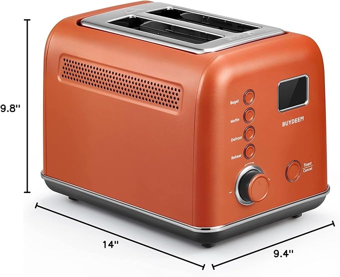 BUYDEEM DT730 Motorized Toaster 2-Slice Smart Digital Leverless Toaster with LCD Countdown Timer 9-Shade Settings for Toast Bagels Waffles Muffins