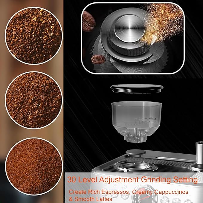 20 Bar Espresso Coffee Machine with Integrated Grinder 15 Grind Settings Stainless Steel Home Coffee Maker Steam Wand for Cappuccino &amp Latte Large 2.8l Removable Water Tank Professional Brewi