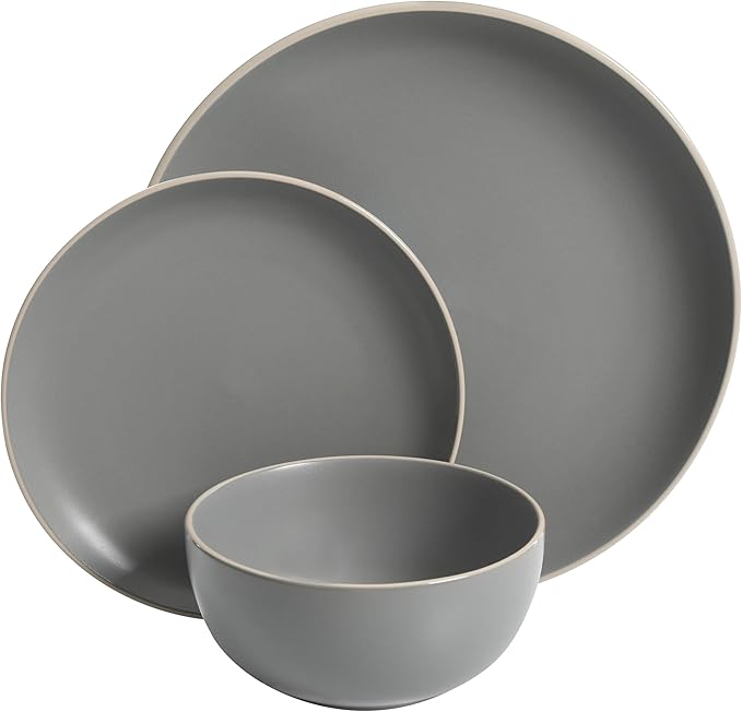 Gibson Home Rockaway 12-Piece Dinnerware Set Service for 4 Grey Matte + Teal Matte