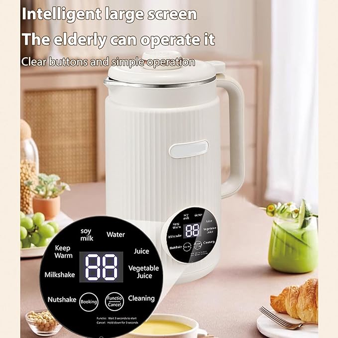 Decdeal Soybean Milk Maker Programmable Blender with Digital Display 12 Stainless Steel Blades Auto Cleaning 8H Keep Warm Function for Almond Milk Soy Juices (White)