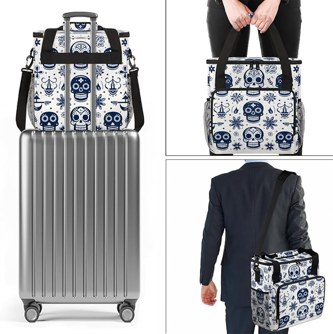Skull Mandala Coffee Maker Carrying Bag Portable Travel Storage Tote Bag Compatible with K-Mini or K-Mini Plus Single Serve Coffee Brewer Carrying Case with Multiple Pockets &amp Shoulder Strap