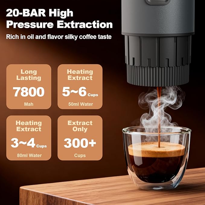 Portable Coffee Maker 3 in 1 Electric Espresso Machine Set Rechargeable Self-Heating Brewer with Carrying Bag and Coffee Stand for Office Camping Hiking