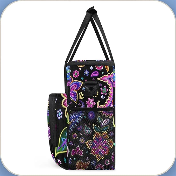 Paisley Floral Boho Travel Coffee Maker Carrying Bag Large Organizer Storage Tote Bag Insulated Reusable Cooler Grocery Bags