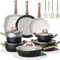 24Pcs Pots and Pans Set Non StickCeramic Cookware Set with Titanium-Reinforced Nonstick CoatingLong-LastingPFAS-FreeInduction CompatibleFull Kitchen Set with 3 Stock Pots for Family CookingBlack