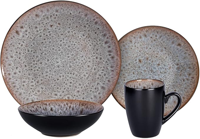 Stoneware Dinner Set Reactive Glaze (16pc Set Beige)