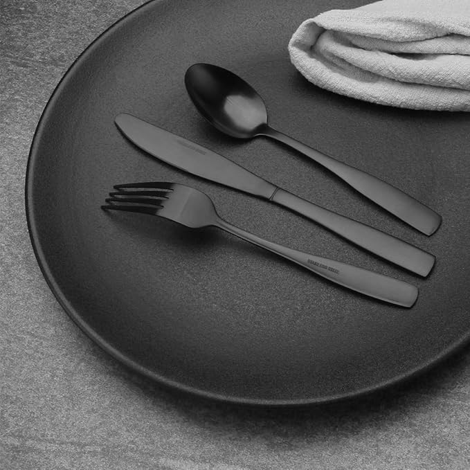 Vanys 20-Piece Silverware Set Satin Finish Flatware Cutlery Set Service for 4 Knives/Forks/Spoons Included Dishwasher Safe (Matte Black)