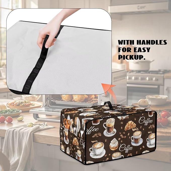 Dustproof Toaster Oven Cover Heat-Resistant Microwave Grill Cover Protector Faux Linen Polyester Dust Covers Case Protections for Toaster Oven Coffee Croissant