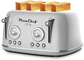 Plumchef 4 Slice Wide Slot Retro Style Toaster Dual Control Toaster wtih Timer 6 Browning Settings Bagel/Defrost Functions Removable Crumb Tray Stainless Steel Housing 1650W (1 Sliver)