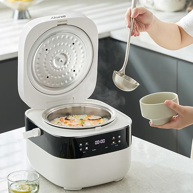 3L Smart Rice Cooker 6-Cup Uncooked Fuzzy Logic Stainless steel spherical inner pot with non-stick ceramic glaze coating Keep Warm White