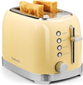 Toaster 2 Slice Retro Stainless Steel with 1.5” Extra Wide Slots Bagel Defrost Reheat Cancel Functions 6 Bread Shade Settings Removable Crumb Tray Yellow