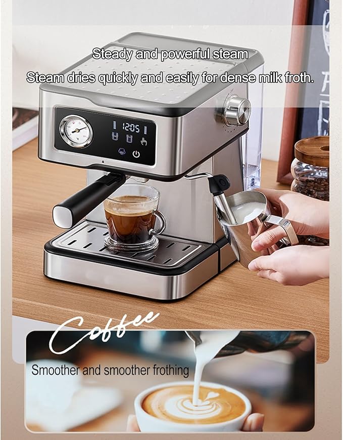 Professional Coffee Machine Multifunctional Machine with Milk Foam Steam Wand Small Stainless Steel Coffee Machine Regular Home Coffee Machine Semi-Automatic Espresso Machine