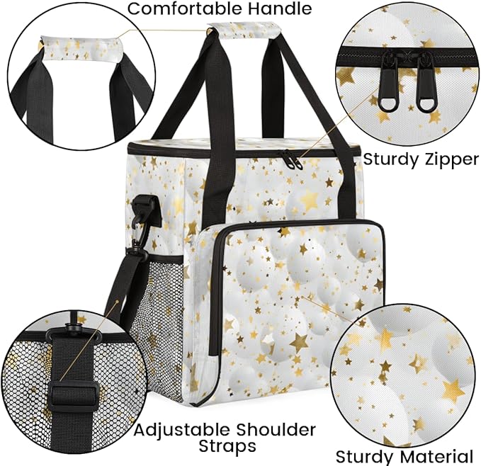 Glitter Coffee Maker Carrying Bag Gold Star Portable Travel Storage Tote Bag Compatible with K-Mini or K-Mini Plus Single Serve Coffee Brewer Carrying Case with Multiple Pockets &amp Shoulder Strap