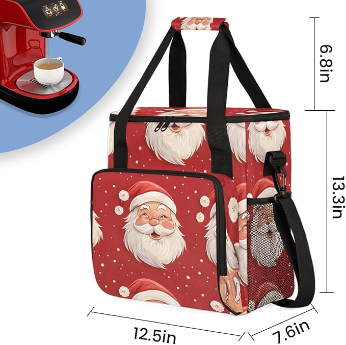 Cute Santa Claus Coffee Maker Carrying Bag Colorful Santa Claus Travel Storage Bag Compatible with K-Mini or K-Mini Plus Single Serve Coffee Brewer Carrying Case with Pockets &amp Shoulder Strap