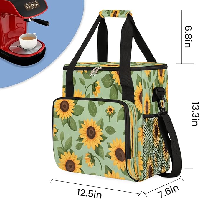 Lovely Sunflowers Coffee Maker Carrying Bag Compatible with K-Mini or K-Mini Plus Portable Single Cup Coffee Maker Case with Pockets for K Cup Pods