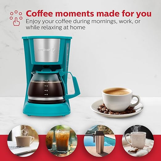 Holstein Housewares 5 Cup Drip Coffee Maker – Compact and User-Friendly with Auto Pause &amp Serve Reusable Filter Measuring Spoon &amp Glass Carafe Office &amp Dorm Use Teal