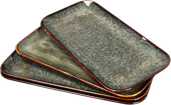 Ceramic Serving Dinner Plate Set 4-Piece for Main Meals Tacos Lunches Snack Platters - Microwave and Dishwasher Safe Scratch Resistant Kitchen Serving Dinnerware Black 12.4 Inch