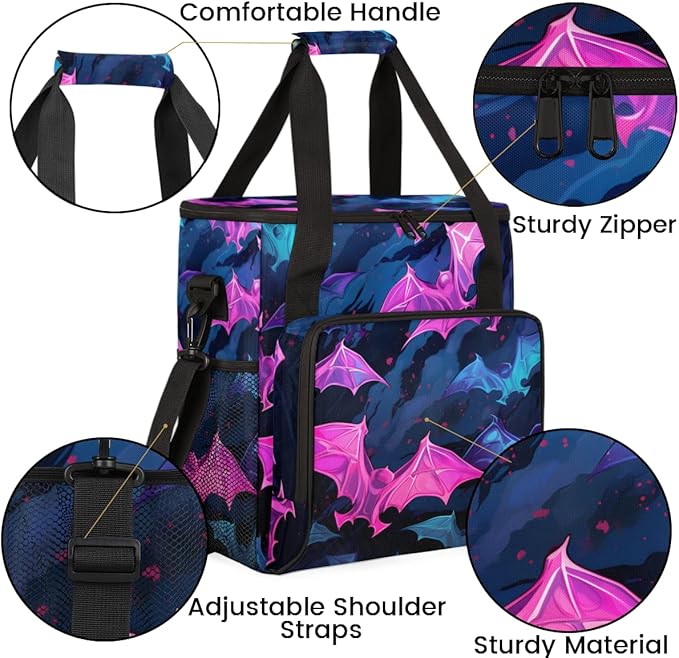 Gothic Bat Coffee Maker Carrying Bag Glitter Bat Travel Storage Bag Compatible with K-Mini or K-Mini Plus Single Serve Coffee Brewer Carrying Case with Multiple Pockets &amp Shoulder Strap