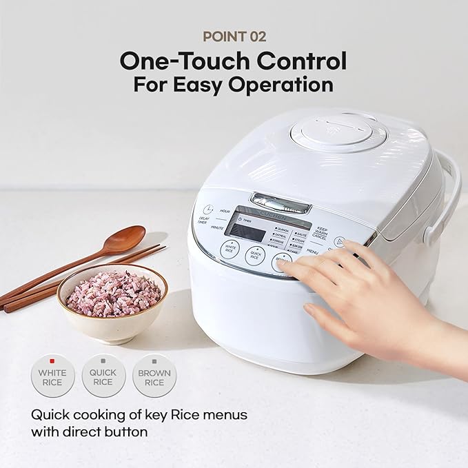 CUCHEN CRM-G0601WUS | 6 Person | Micom Rice Cooker 6 Cup (Uncooked) 1.4Quarts | 12 Cup (Cooked) Slow Cooker and Warmer | Direct Touch control | Nonstick Inner Pot | Delay Timer