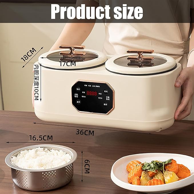 3.4L Double Spelling Rice Cooker Electric Multi-functional Double-liner Hotpot Pot Double Slow Cooker with 1 Steamer