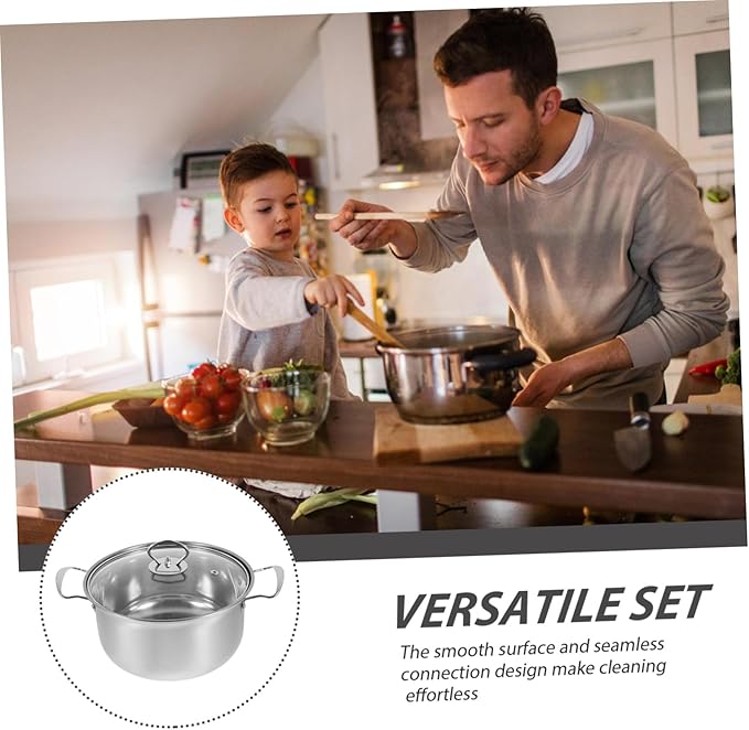 VICASKY Stainless Steel Cookware Set Small Soup Pot Milk Pot Frying Pan with Comfortable Grip Handles Thick Bottom for Efficient Cooking and Easy Cleaning