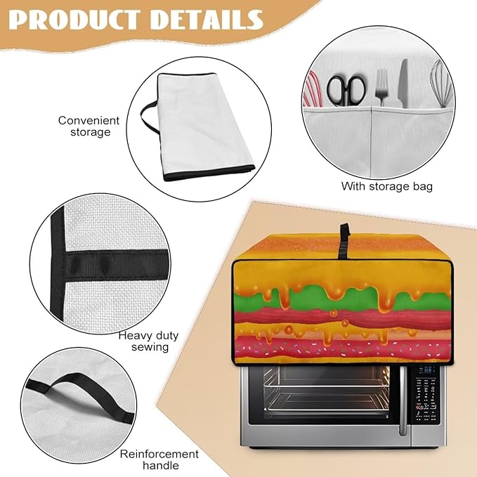 Doojoayie Small Appliance Covers Hamburger Toaster Cover 6 Slice Bread Machine Protector Delicious Food Theme Kitchen Decoration Gift for Friends Who Loves to Cook