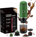 Portable Espresso Machine with 3-4 Min Self-heating 7800mAh Rechargeable Electric 2-in-1 Coffee Machine Compatible with NS Capsules and Ground Coffee for Car Camping Travelling Office Home  Green