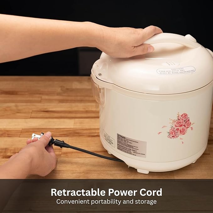 Tiger JAZ-A10U-LF 5.5 Cup Capacity White Rice Cooker with Non-Stick Inner Pot Retractable Power Cord and Keep Warm up to 12 hours (Flower)