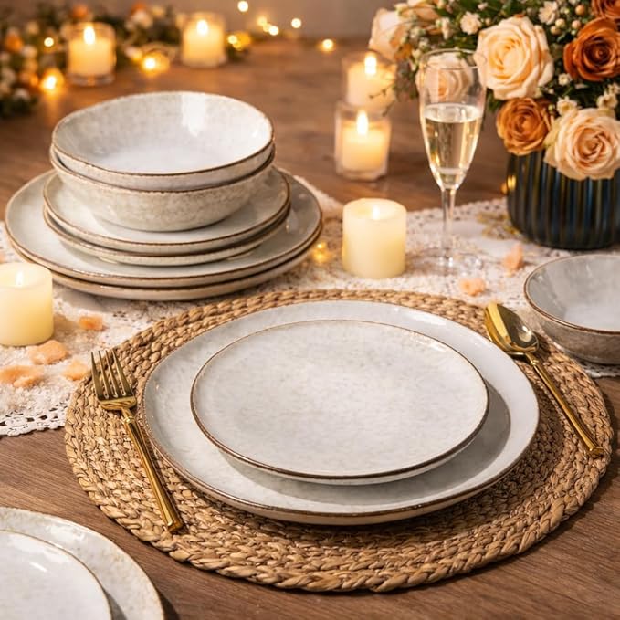 AmorArc Ceramic Dinnerware SetsHandmade Reactive Glaze Stoneware Plates and Bowls SetsHighly Scratch Resistant | Dishwasher &amp Microwave Safe Dishes SetService for 4 (12pc)
