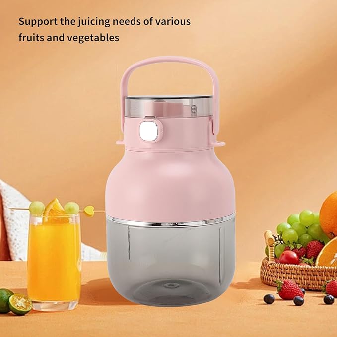 Portable Blender Cup 500ML USB Rechargeable Cordless Mini Electric Juicer Cup with Straw Electric Citrus Juicer Machine (roseate)