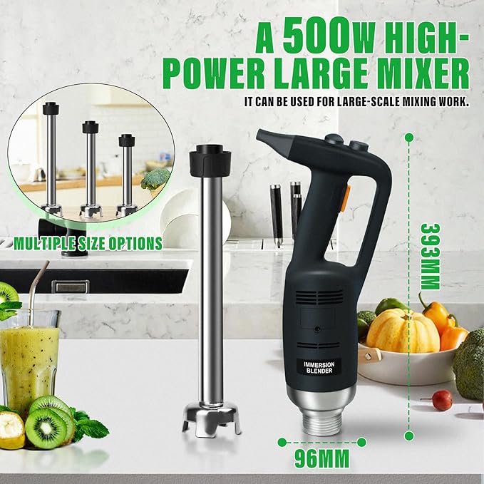 12 Inch Electric Immersion Blender Handheld Blenders 500 Watt Commercial/Home Kitchen Mixer Detachable Shaft 4000rpm To 16000rpm for Shakes Soups Smoothies Puree