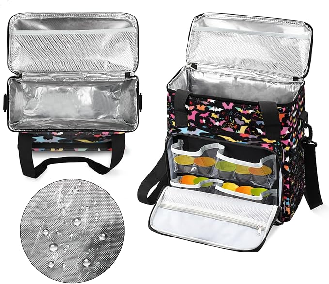 Colorful Bat Coffee Maker Carrying Bag Glitter Bat Travel Storage Bag Compatible with K-Mini or K-Mini Plus Single Serve Coffee Brewer Carrying Case with Multiple Pockets &amp Shoulder Strap