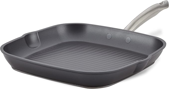 Anolon Accolade Forged Hard Anodized Nonstick Square Grill Pan/Griddle with Spouts 11 Inch - Moonstone Gray