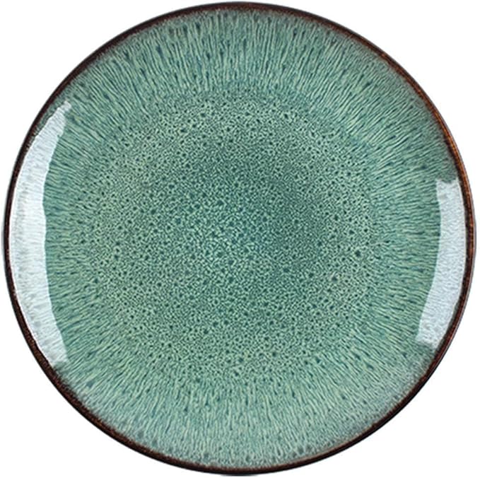 Polished Fine Dinnerware Set 5 Pieces Retro Porcelain Dishes Kiln Changing Glaze Process Green Glaze Peacock Pattern Plate Set