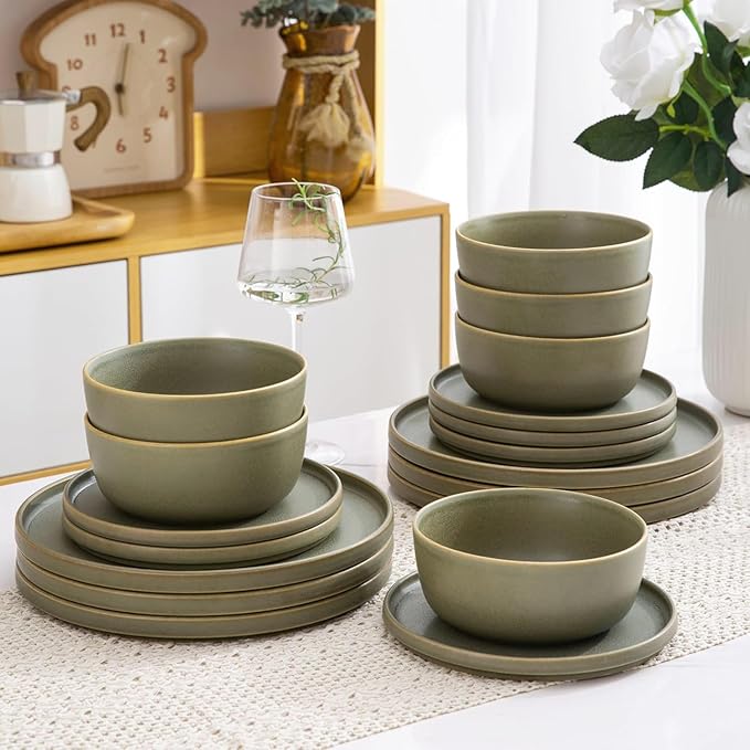 AmorArc Stoneware Dinnerware Sets for 6Reactive Ceramic Plates and Bowls SetHighly Chip and Crack Resistant | Dishwasher &amp Microwave Safe | Round Dishes Set Service for 6 (18pc)