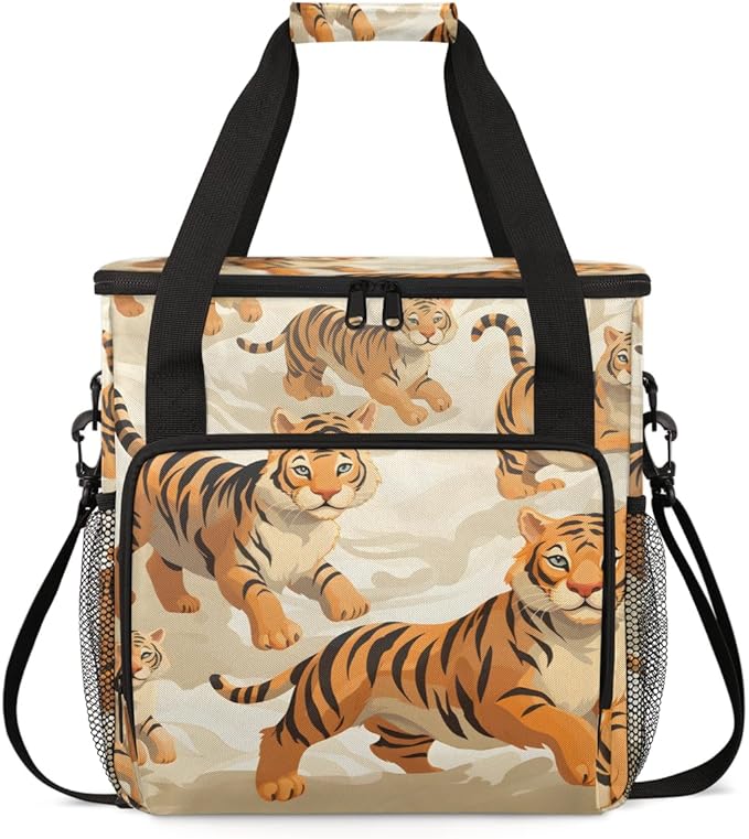 Tiger Coffee Maker Carrying Bag Cute Tiger Portable Travel Storage Tote Bag Compatible with K-Mini or K-Mini Plus Single Serve Coffee Brewer Carrying Case with Multiple Pockets &amp Shoulder Strap