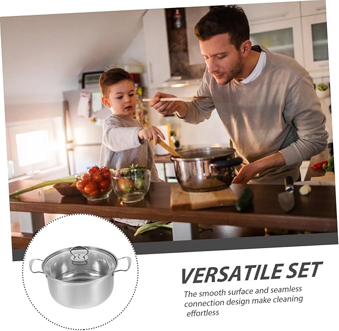 Zerodeko Multi Functional Stainless Steel Cookware Set with Comfortable Handles Includes Milk Pot Fry Pan and Soup Pot for Healthy Cooking and Easy Cleaning