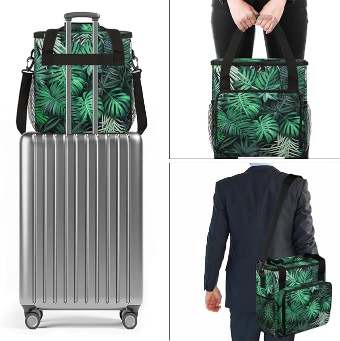 Tropical Foliage Coffee Maker Carrying Bag Portable Travel Storage Tote Bag Compatible with K-Mini or K-Mini Plus Single Serve Coffee Brewer Carrying Case with Multiple Pockets &amp Shoulder Strap
