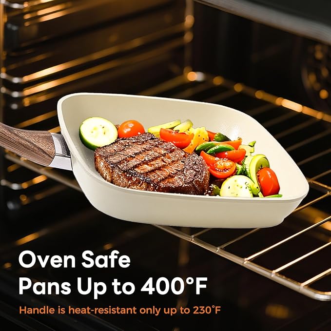 NEWBULIG Nonstick Frying Pan Skillets Set with Detachable Stay-Cool Handle Non toxic Induction Cookware Free of Intentionally Added PFOA Dishwasher ＆ Oven Safe (9.5 10.2 11) Beige