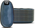 Organic Shape Highland Ceramic Serving Tray 12pcs 13×7inch Handmade Reactive Glaze Stoneware Tray with Wavy Edge for Kitchen Microwave &amp Dishwasher Safe Scratch Resistant-Blue