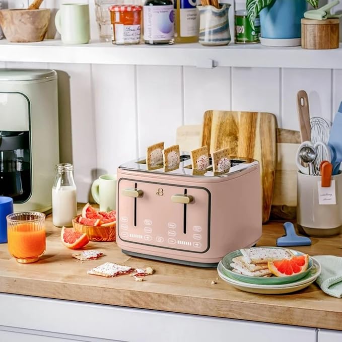 Four-slot Digital Touch Display Toaster with LED Countdown Extra Wide Self-Adjusting Slots Powerful Even Toasting (Rose)