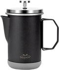 MERMOO YILAN Stainless Steel French Press Coffee Maker Manual Milk Frother 32oz for 4-6 Cup Foldable Handle Insulated Coffee Press Portable for Camping Home Use (Black)