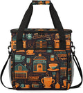 Cafe Life Themed Coffee Maker Travel Bag for Keurig K-Mini/K-Mini Plus Insulated Waterproof Tote with Pockets for K-Cup Portable Single-Serve Brewer Case